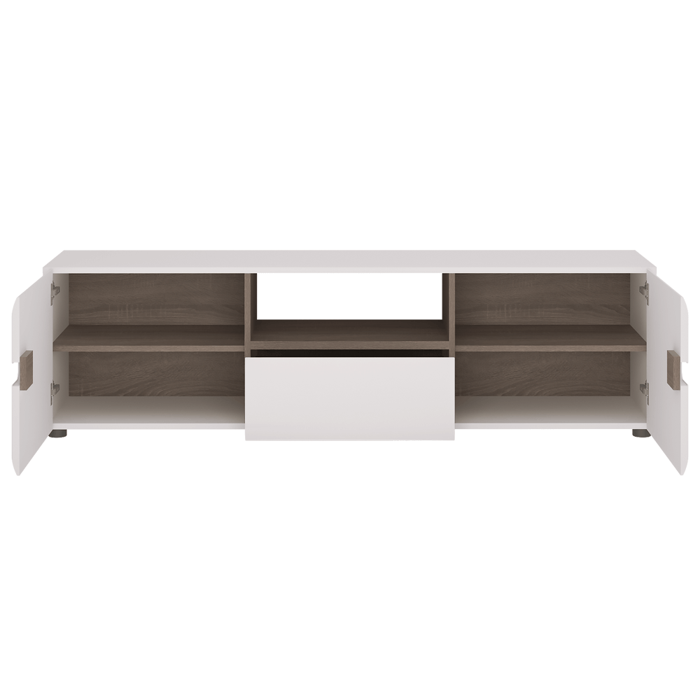 Comoda TV alba stralucitoare HG/stejar sonoma inchis, LYNATET TYP 50 — imaginea 2