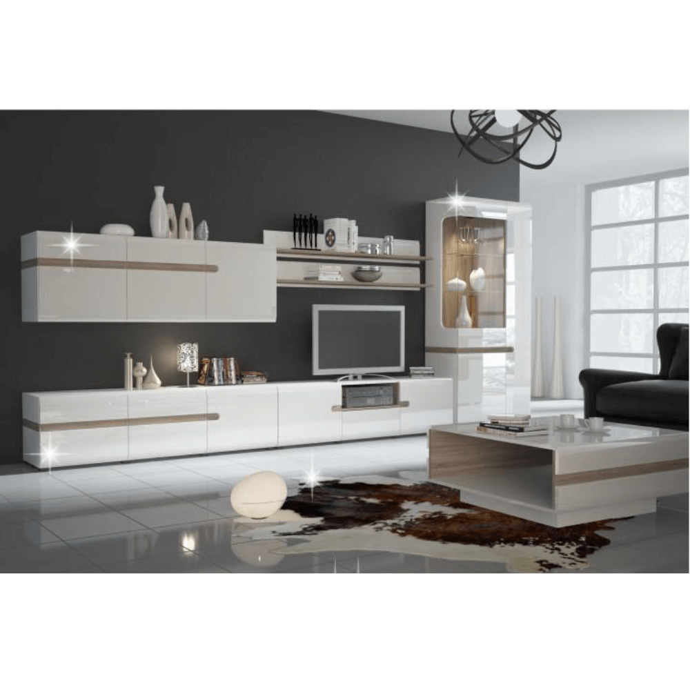 Comoda TV alba stralucitoare HG/stejar sonoma inchis, LYNATET TYP 50 — imaginea 3