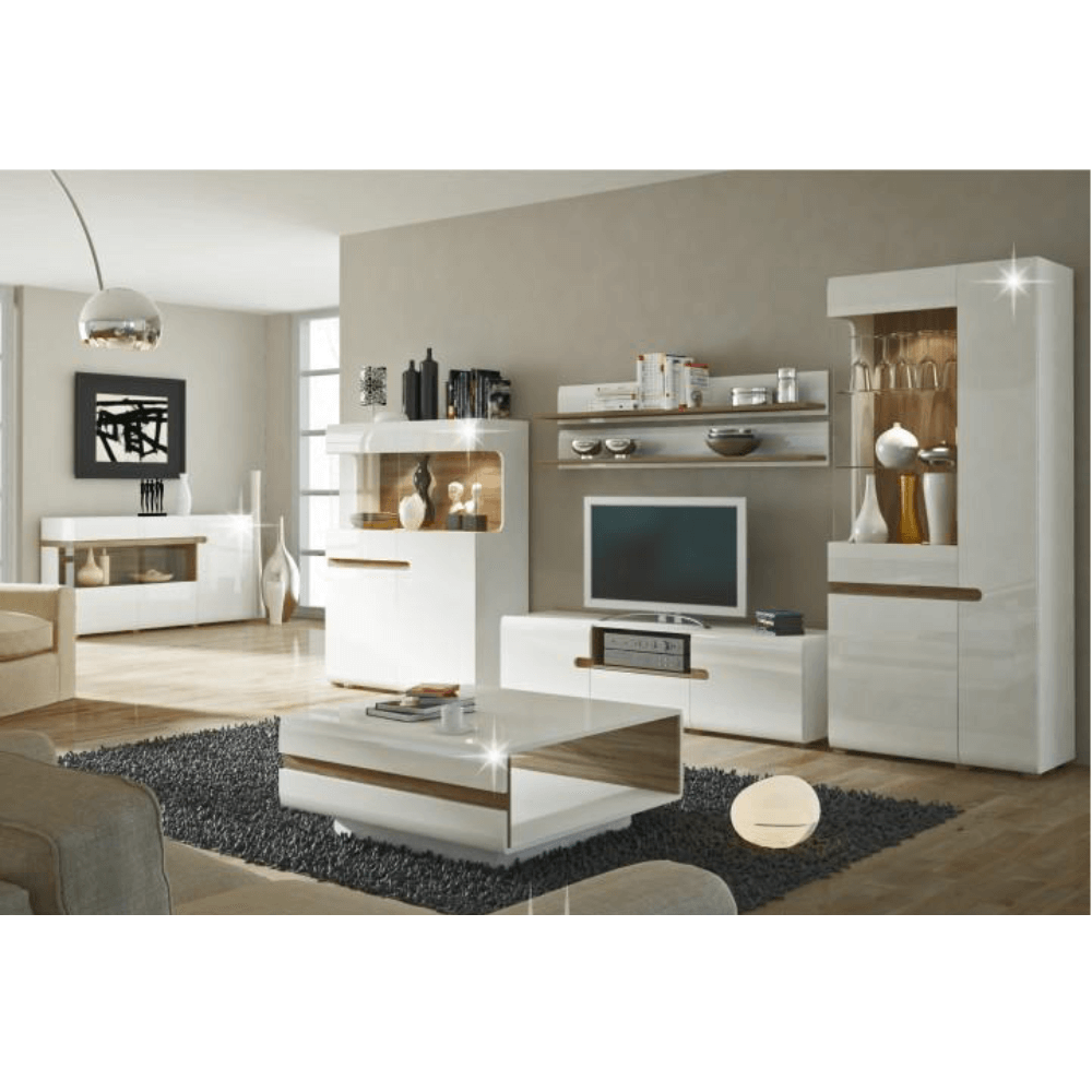 Comoda TV alba stralucitoare HG/stejar sonoma inchis, LYNATET TYP 50 — imaginea 5