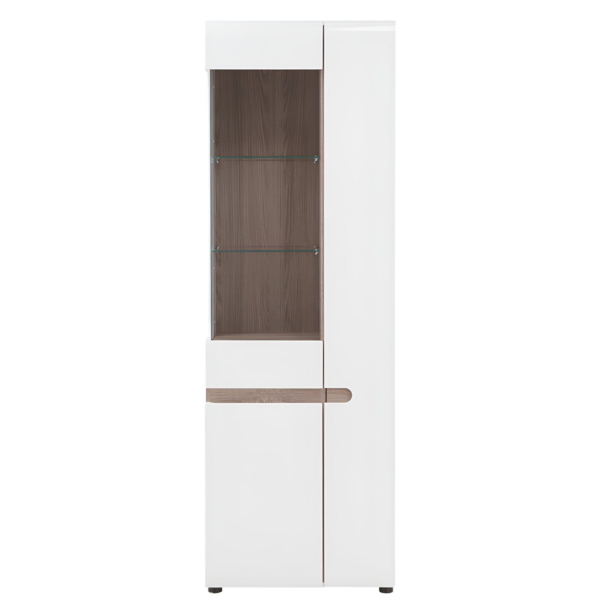 Vitrina, alba extra luciu ridicat HG/stejar sonoma inchis, model stanga, LYNATET TYP 01 — imaginea 6