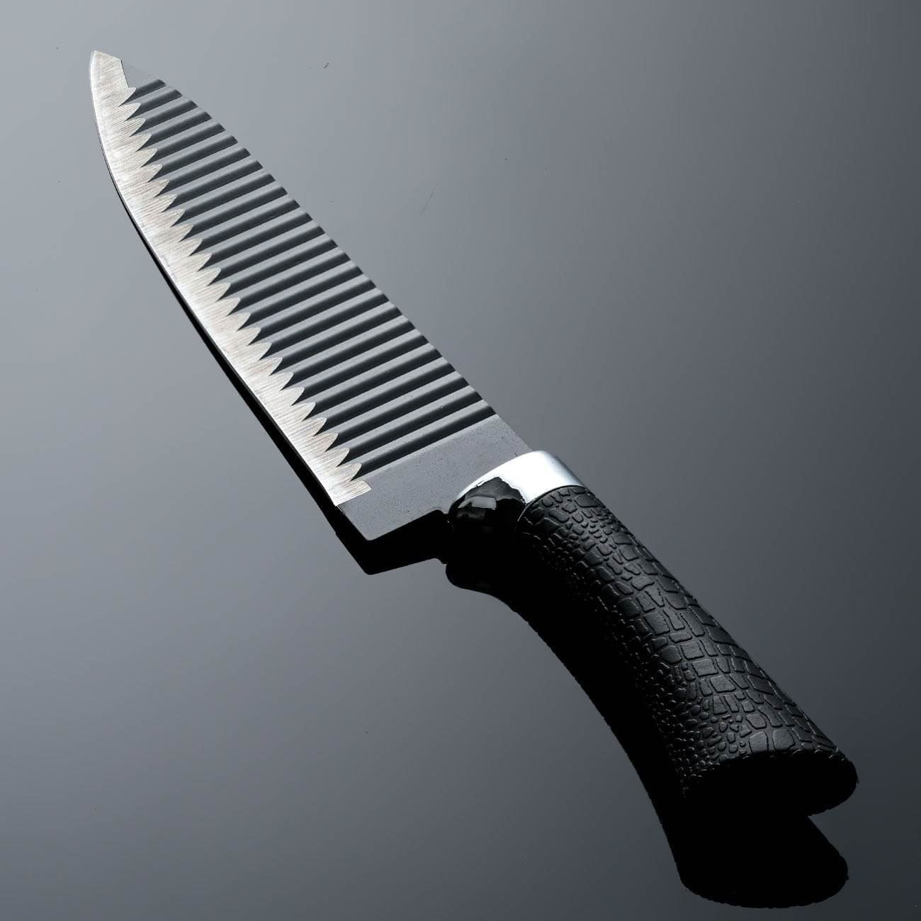 Cuțit Chef cu Lamă Ondulată din Oțel Inoxidabil, 32.5 cm, Negru — imaginea 2