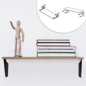 Raft de perete din MDF natural cu suporturi metalice, 60x20x1,5 cm — imaginea 2