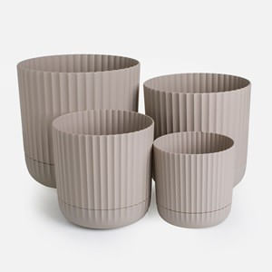 Ghiveci Flori din Plastic cu Farfurie Integrata Bej - Set de 4 — imaginea 2