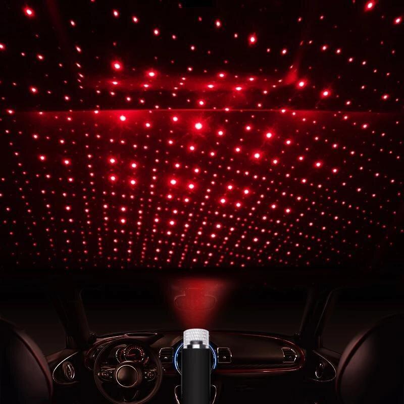 Proiector cu lumina laser ambientala cu stele, pentru masina, cu usb, universal-ROSU — imaginea 2