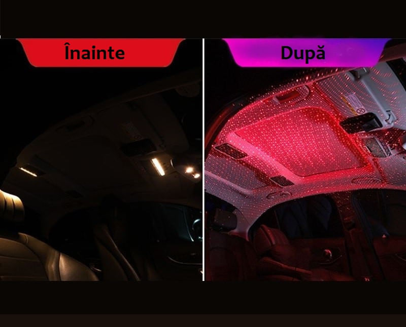 Proiector cu lumina laser ambientala cu stele, pentru masina, cu usb, universal-ROSU — imaginea 5