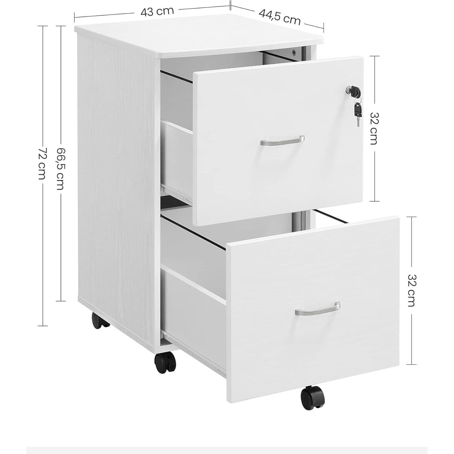 Dulap mobil pentru dosare cu 2 sertare, incuietoare si roti, suport imprimanta, 43x45x72 cm, alb — imaginea 2