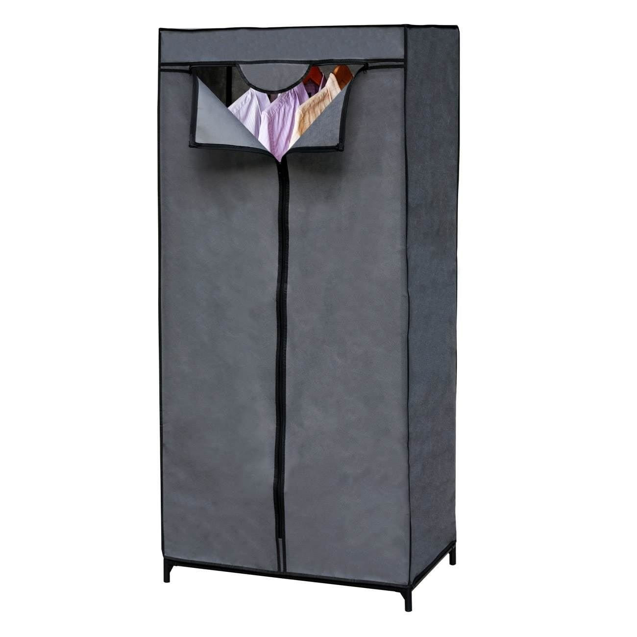 Dulap Textil Gri cu Bare de Susținere - Mobilie Practică — imaginea 2