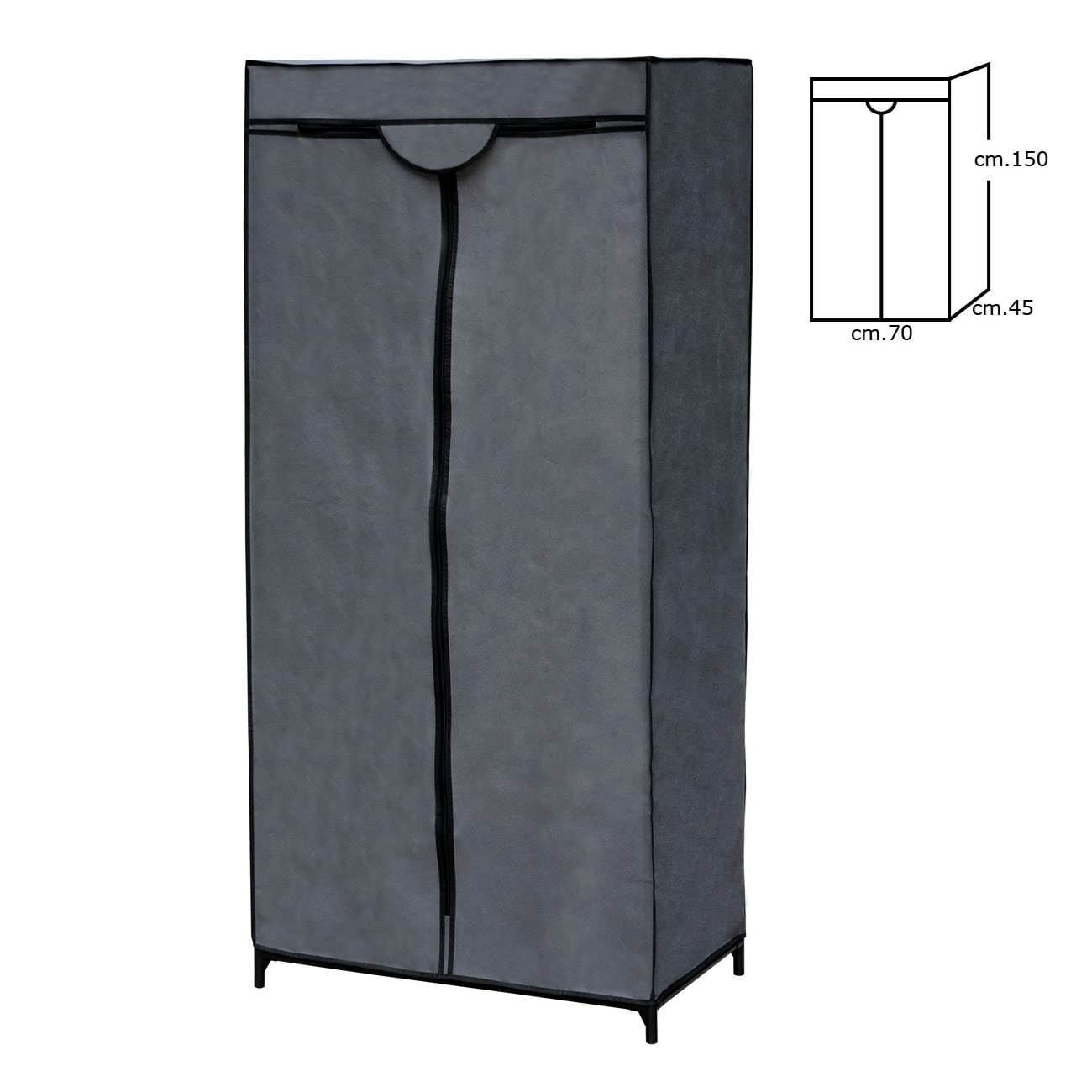 Dulap Textil Gri cu Bare de Susținere - Mobilie Practică — imaginea 3