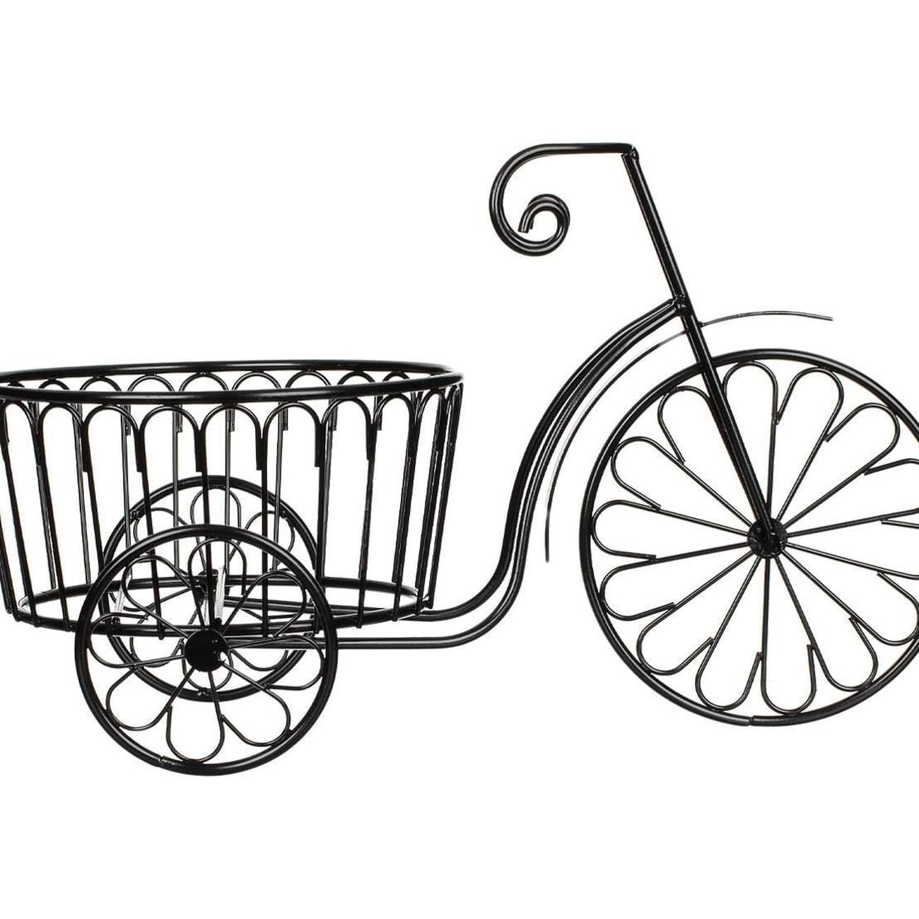 Suport ghiveci flori bicicleta metalic, negru, 35x18x22 cm — imaginea 3