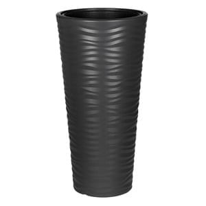 Ghiveci Conici din Plastic Antracit cu Dungi și Recipient Suplimentar — imaginea 2