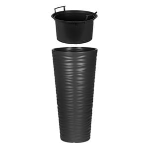 Ghiveci Conici din Plastic Antracit cu Dungi și Recipient Suplimentar — imaginea 3
