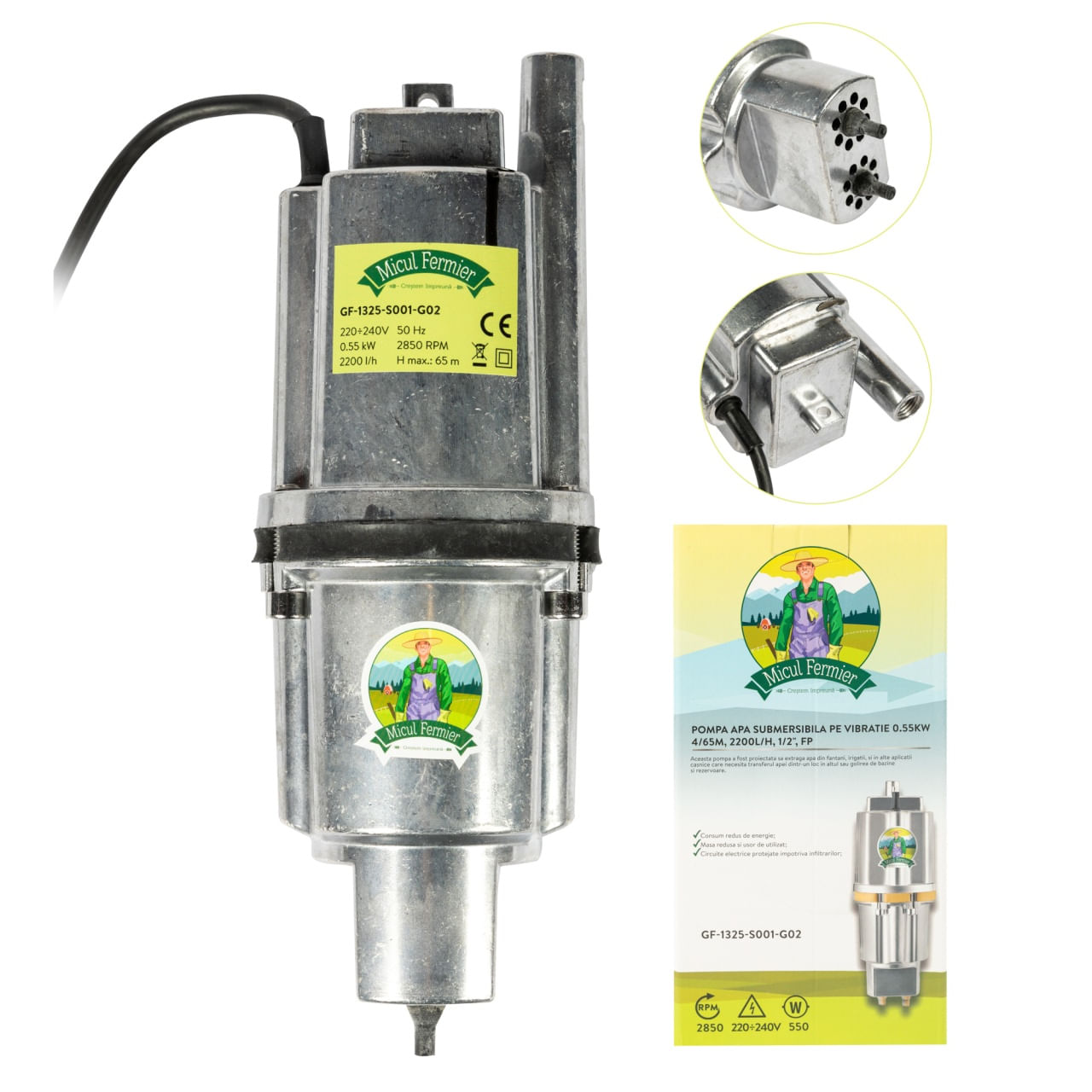 Pompa submersibila vibr 0,55kw 4/65m 2200l/h 1/2" FP, Consum redus de energie, Masa redusa si usor de utilizat — imaginea 5