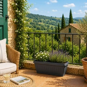 Jardinieră dreptunghiulară din plastic antracit cu relief vertical - 22L — imaginea 3