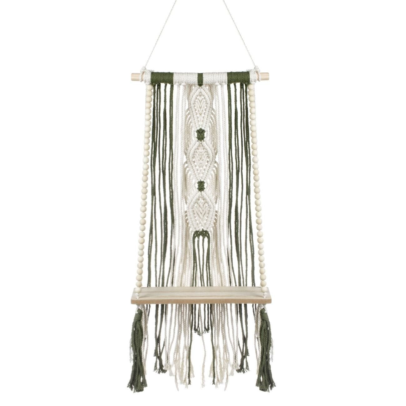 Raft decorativ suspendabil din lemn cu macrame, 25x13x42cm — imaginea 2
