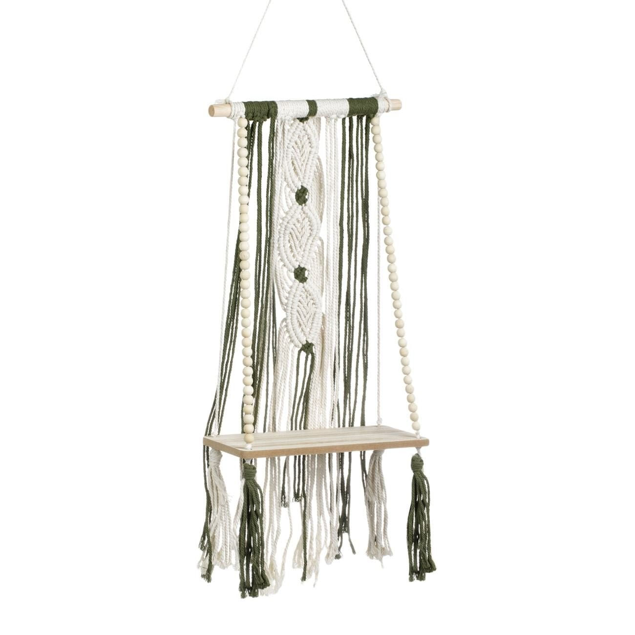 Raft decorativ suspendabil din lemn cu macrame, 25x13x42cm — imaginea 3
