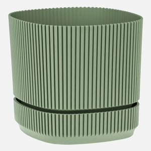 Ghiveci din Plastic Verde Menta cu Dungi Reliefate și Farfurie Incorporată — imaginea 2
