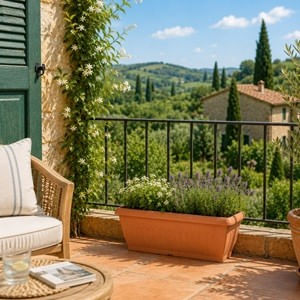 Jardinieră din plastic teracota cu relief vertical pentru balcon și grădină — imaginea 4