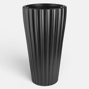 Ghiveci Conici din Plastic Negru cu Dungi în Relief și Recipient Suplimentar — imaginea 2