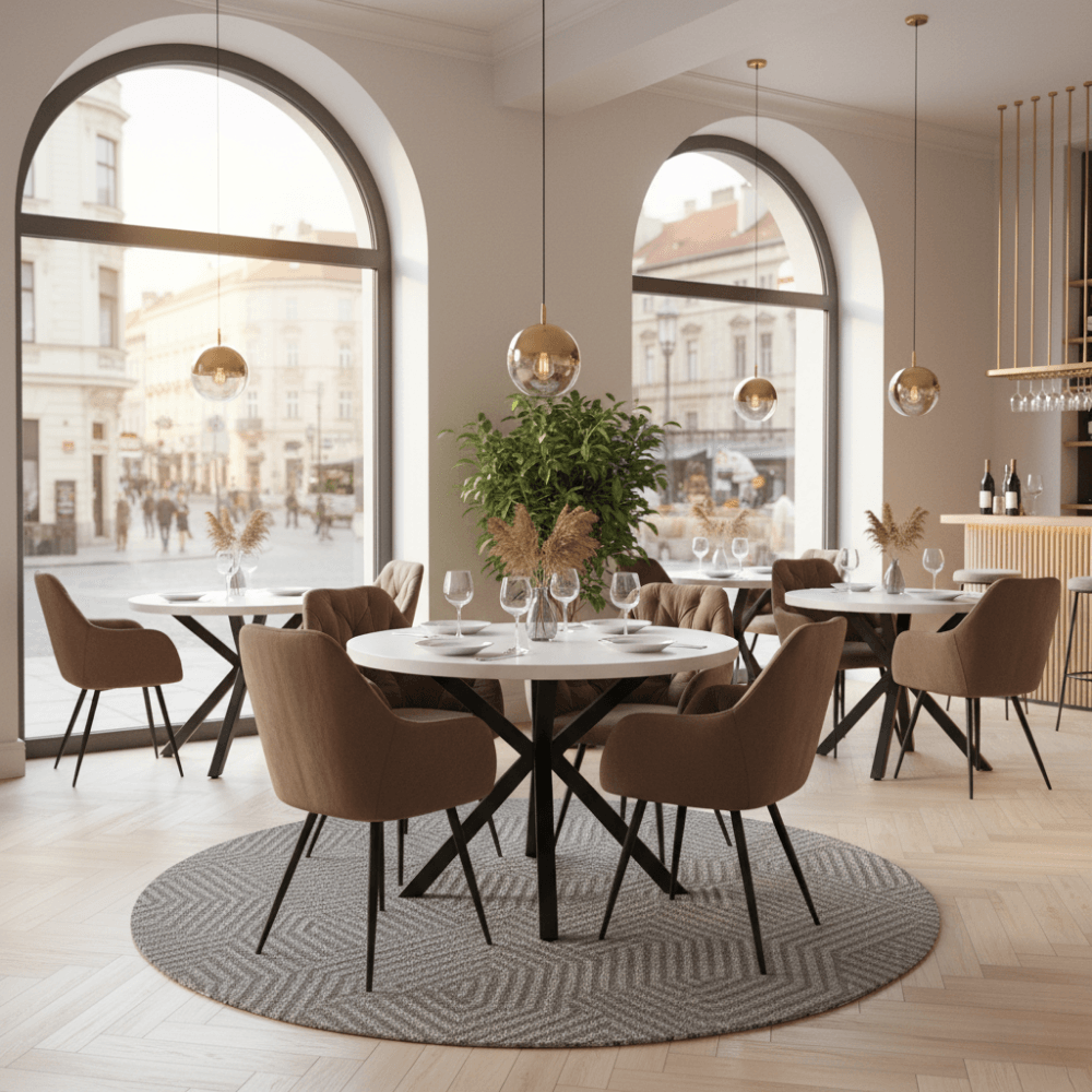 Masa de sufragerie, alb mat/ negru, diametru 120 cm, MEDOR — imaginea 2