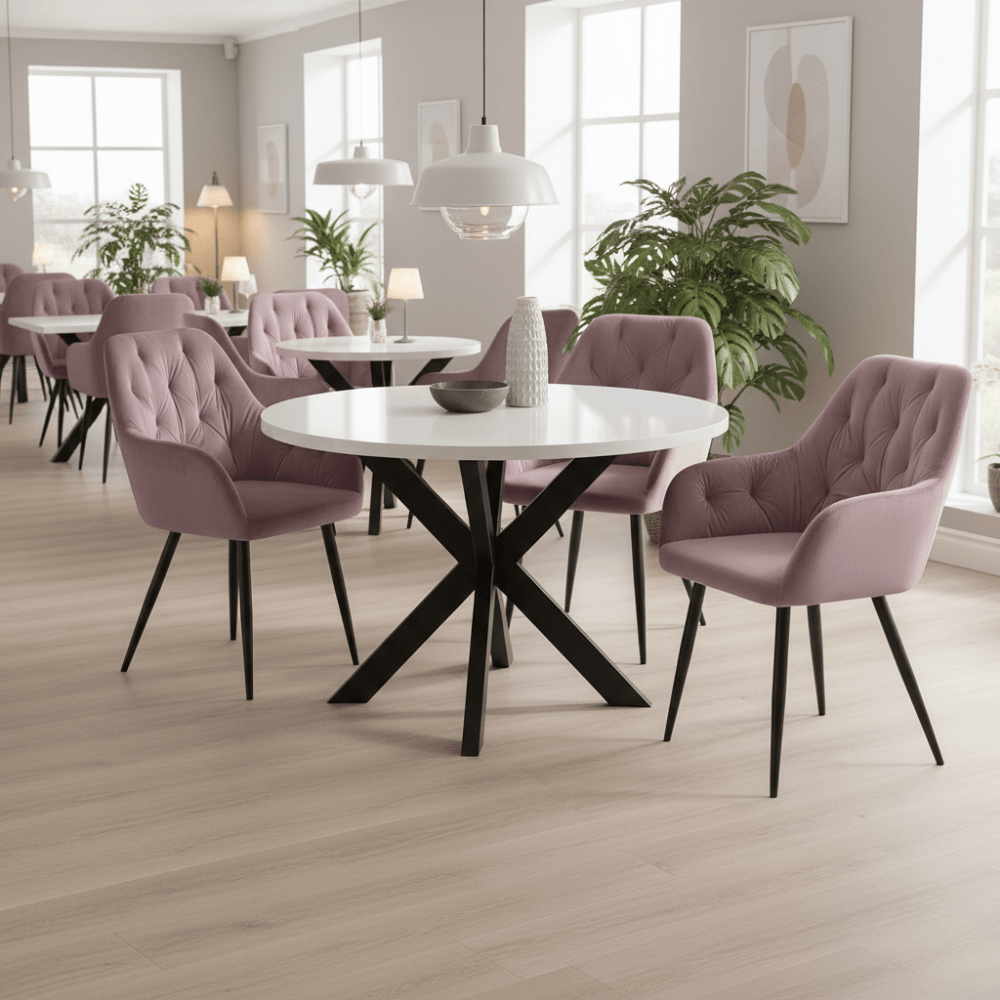 Masa de sufragerie, alb mat/ negru, diametru 120 cm, MEDOR — imaginea 3