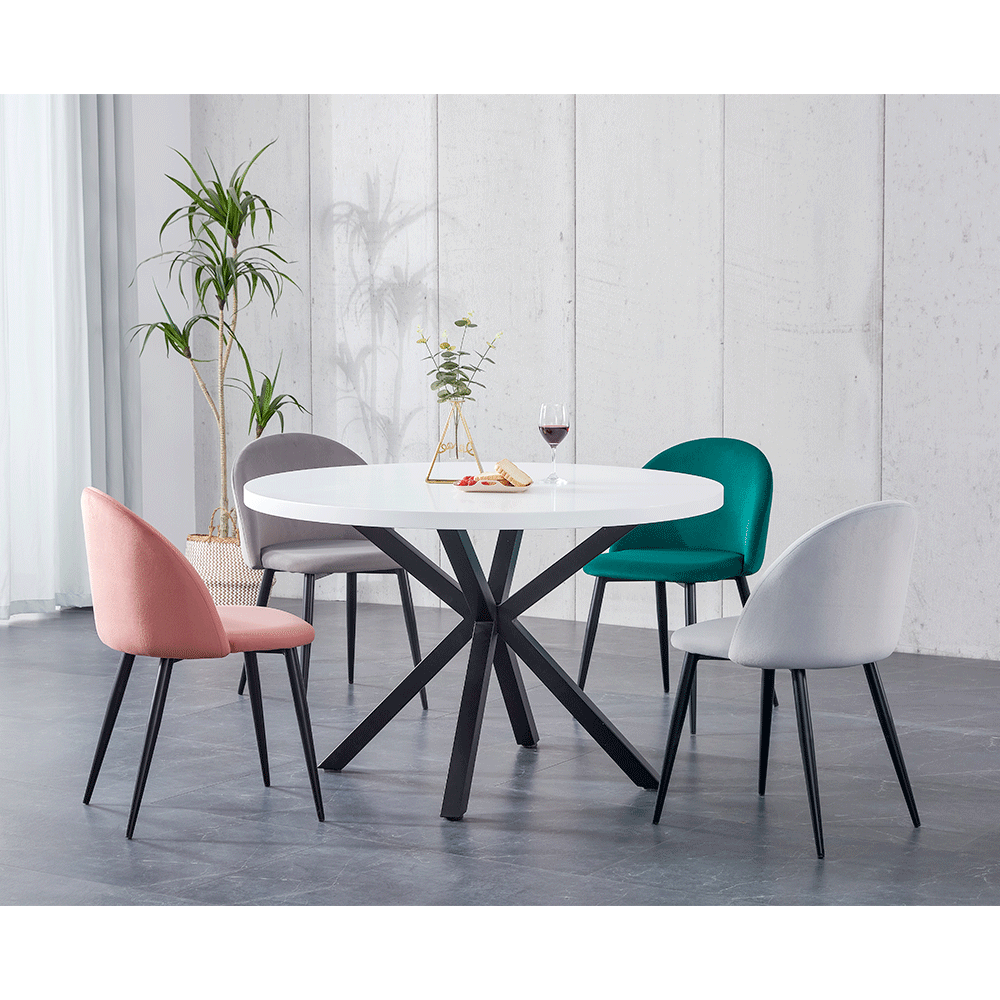 Masa de sufragerie, alb mat/ negru, diametru 120 cm, MEDOR — imaginea 6