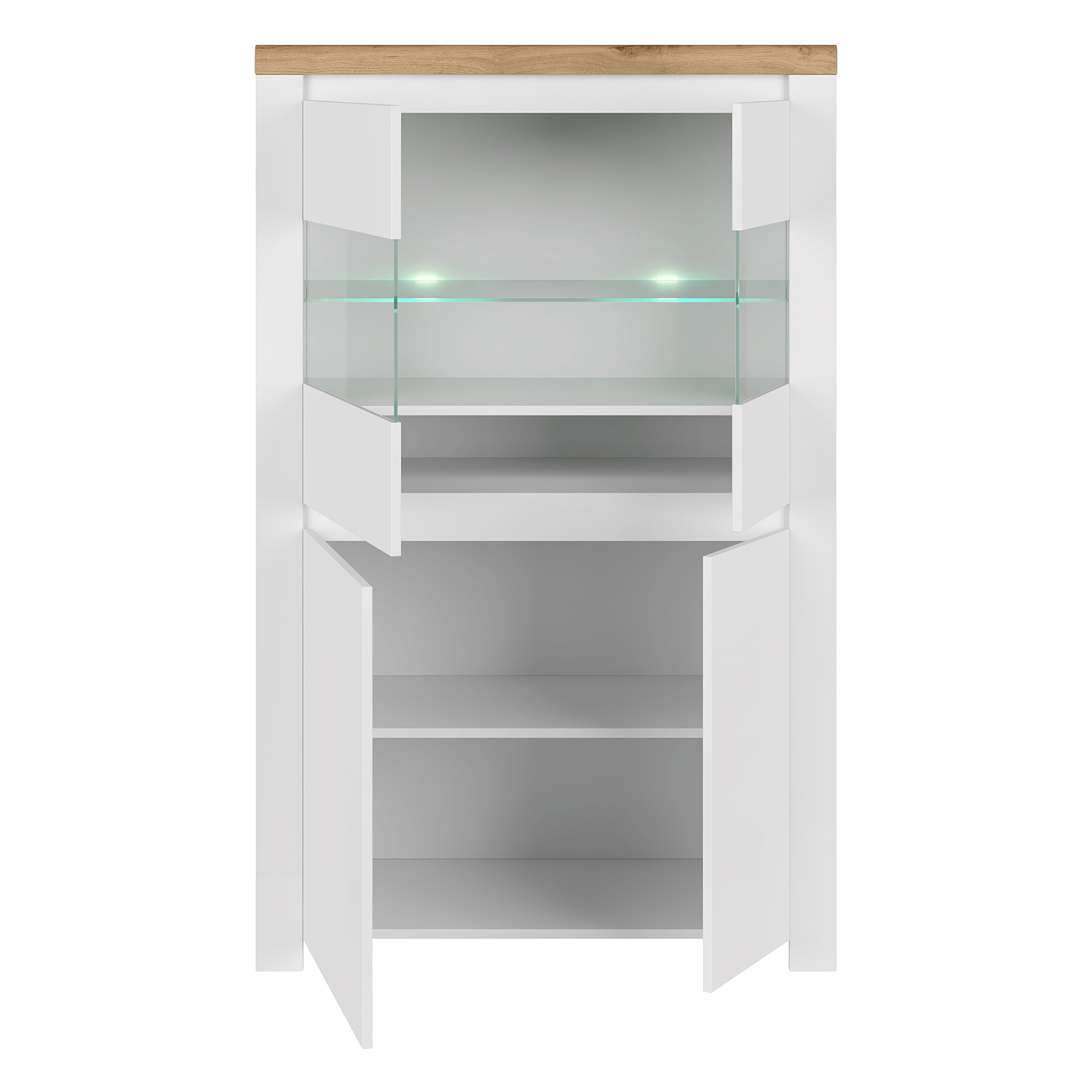 Vitrina 2D2W, alb lucios/ stejar wotan, VILGO — imaginea 3