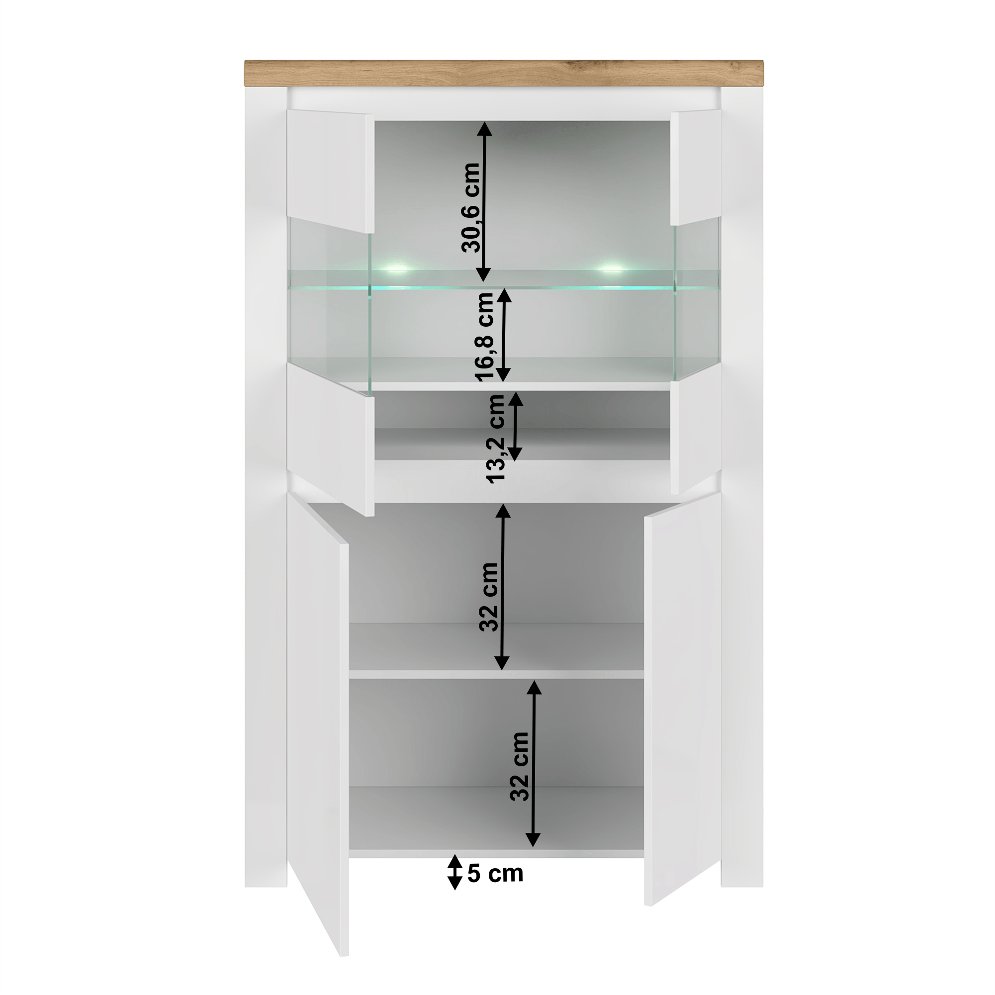 Vitrina 2D2W, alb lucios/ stejar wotan, VILGO — imaginea 6