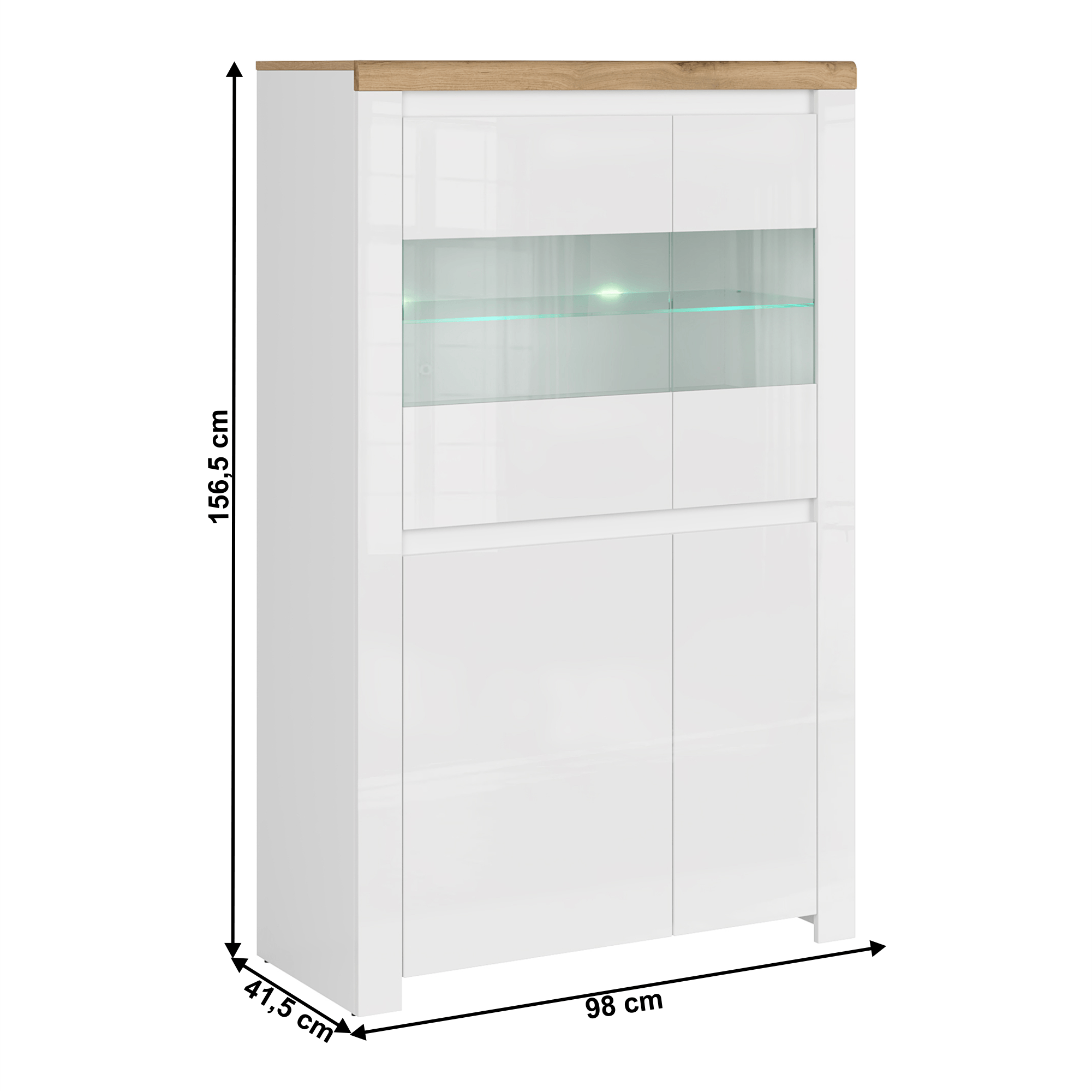 Vitrina 2D2W, alb lucios/ stejar wotan, VILGO — imaginea 7