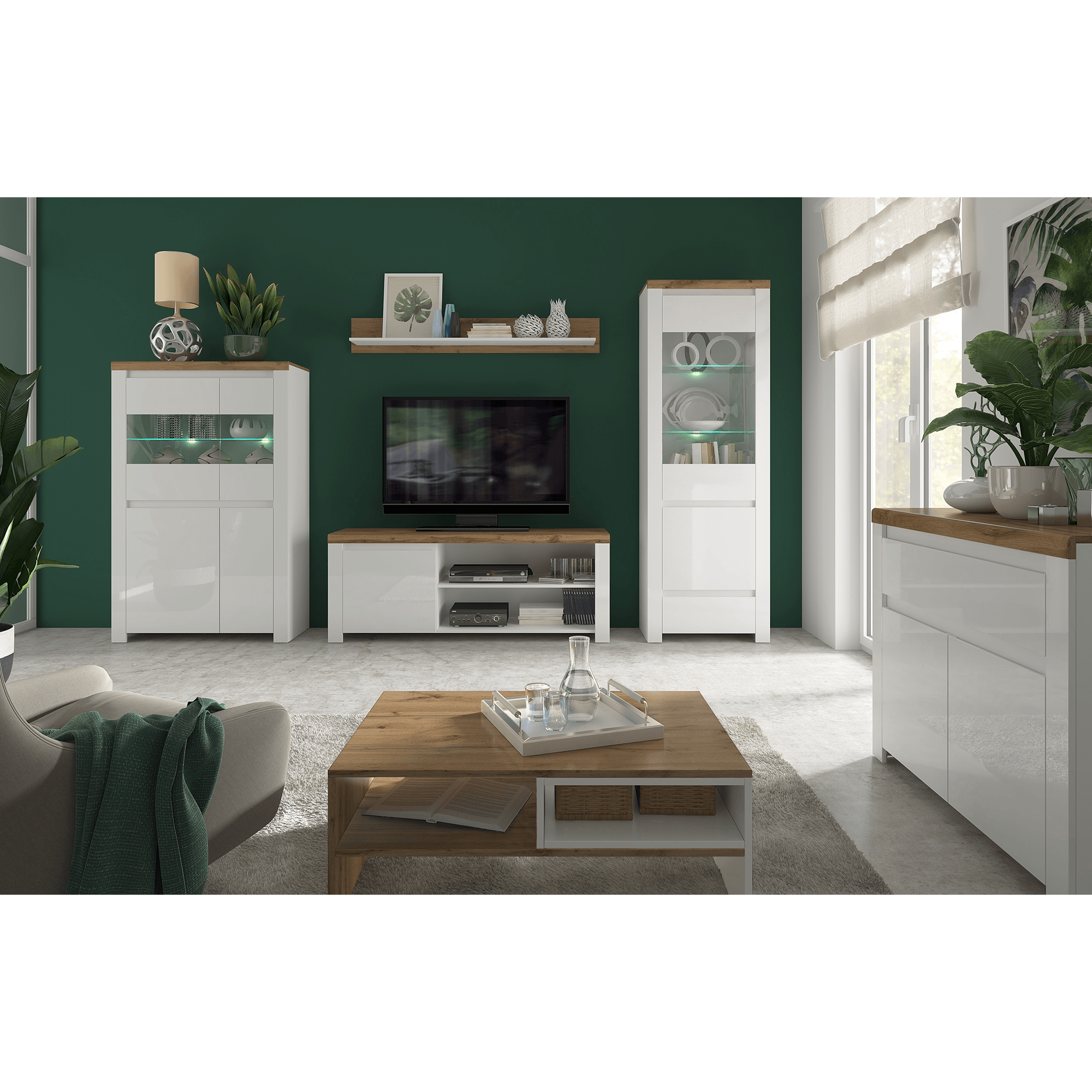 Vitrina 1D1W1S, alb lucios/ stejar wotan, VILGO — imaginea 6