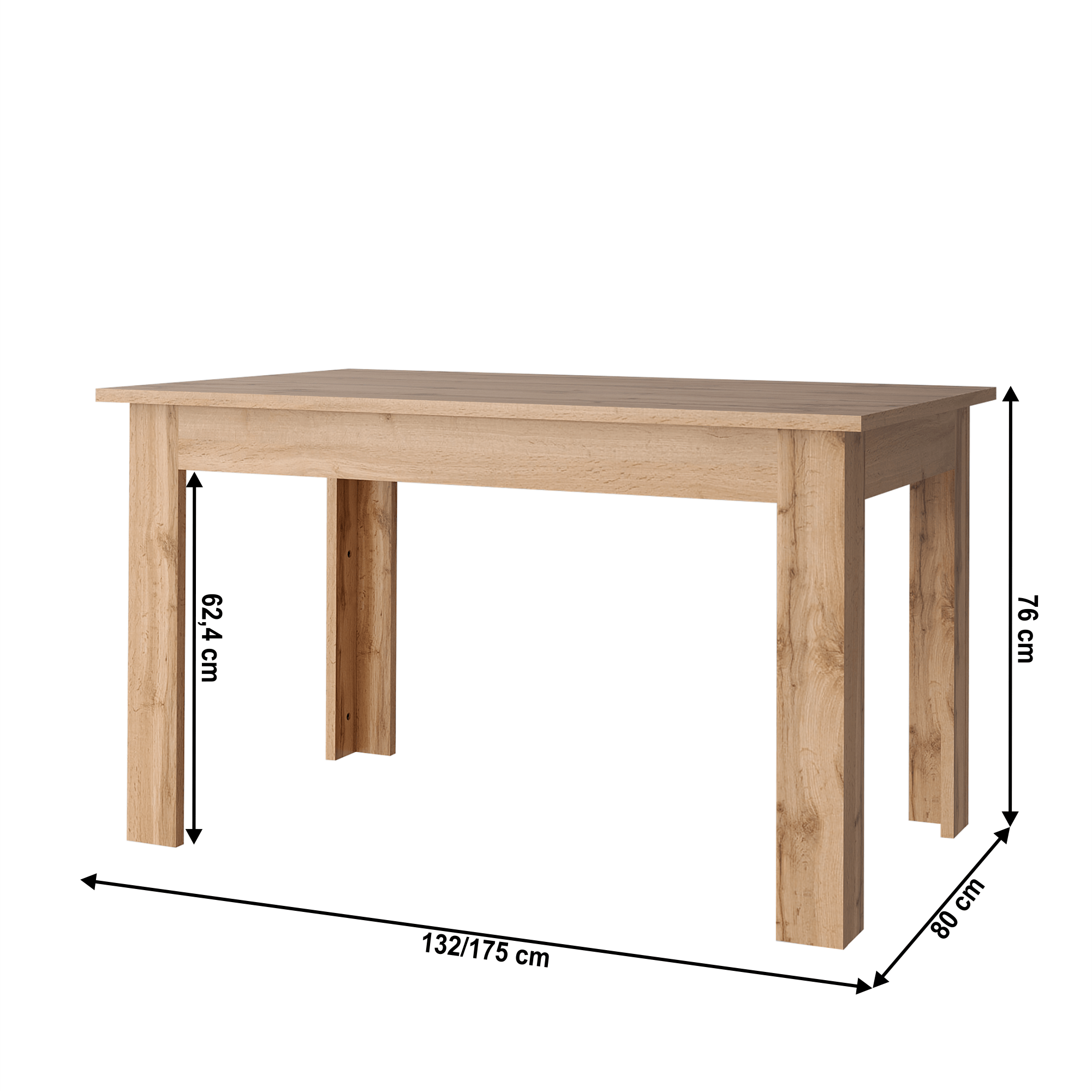 Masa plianta, stejar wotan, 132-175x80 cm, MORATIZ — imaginea 2