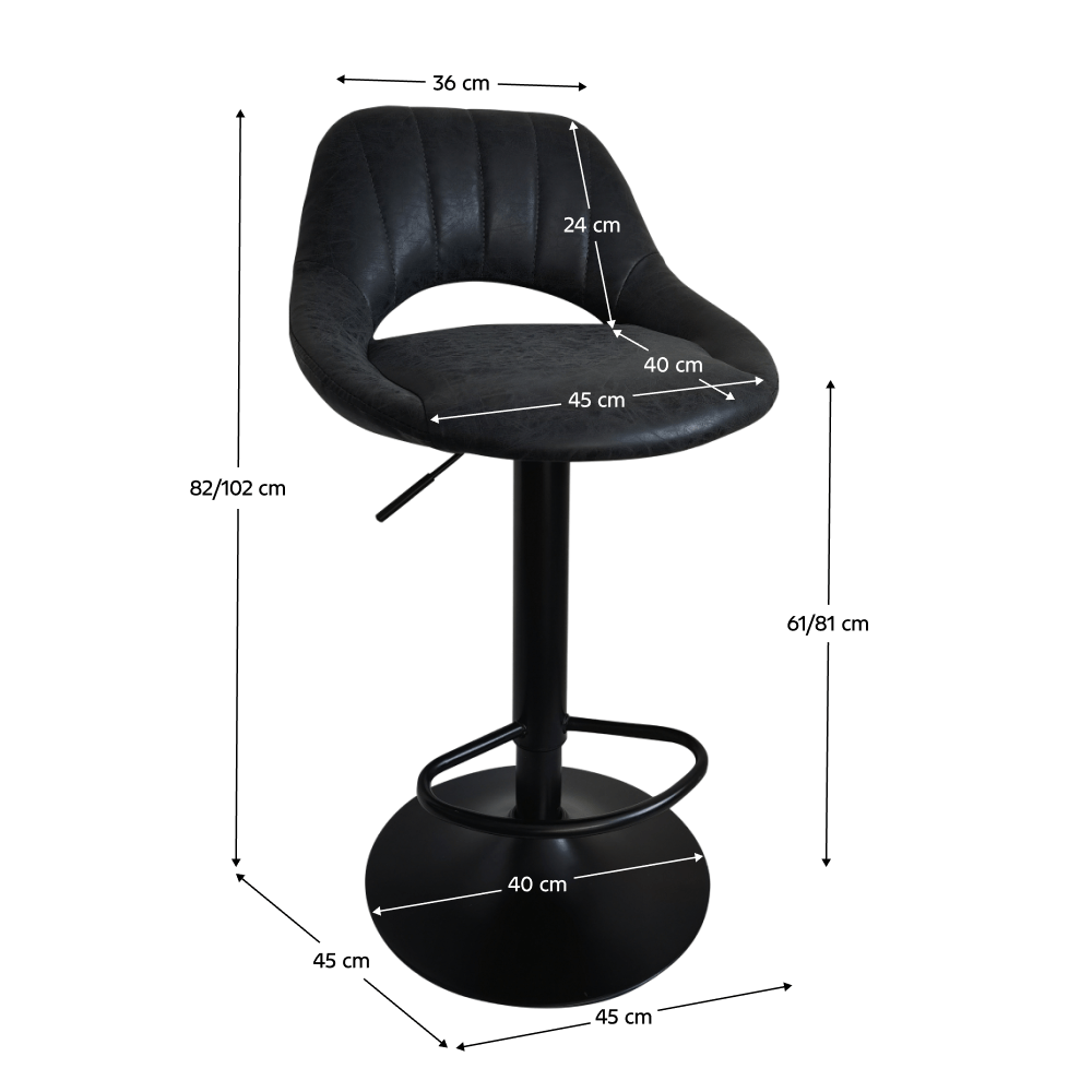 Scaun de bar, material textil negru cu efect de piele intoarsa, LORASA NEW — imaginea 2