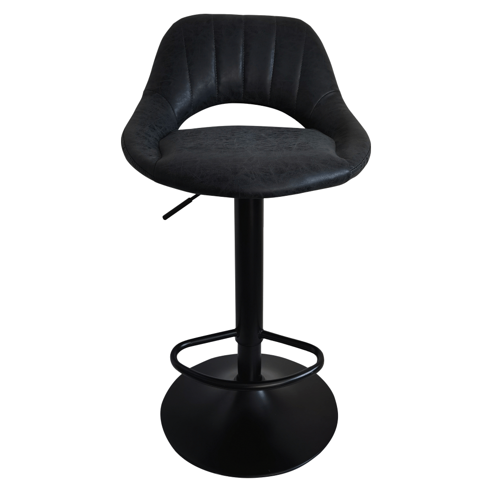 Scaun de bar, material textil negru cu efect de piele intoarsa, LORASA NEW — imaginea 3