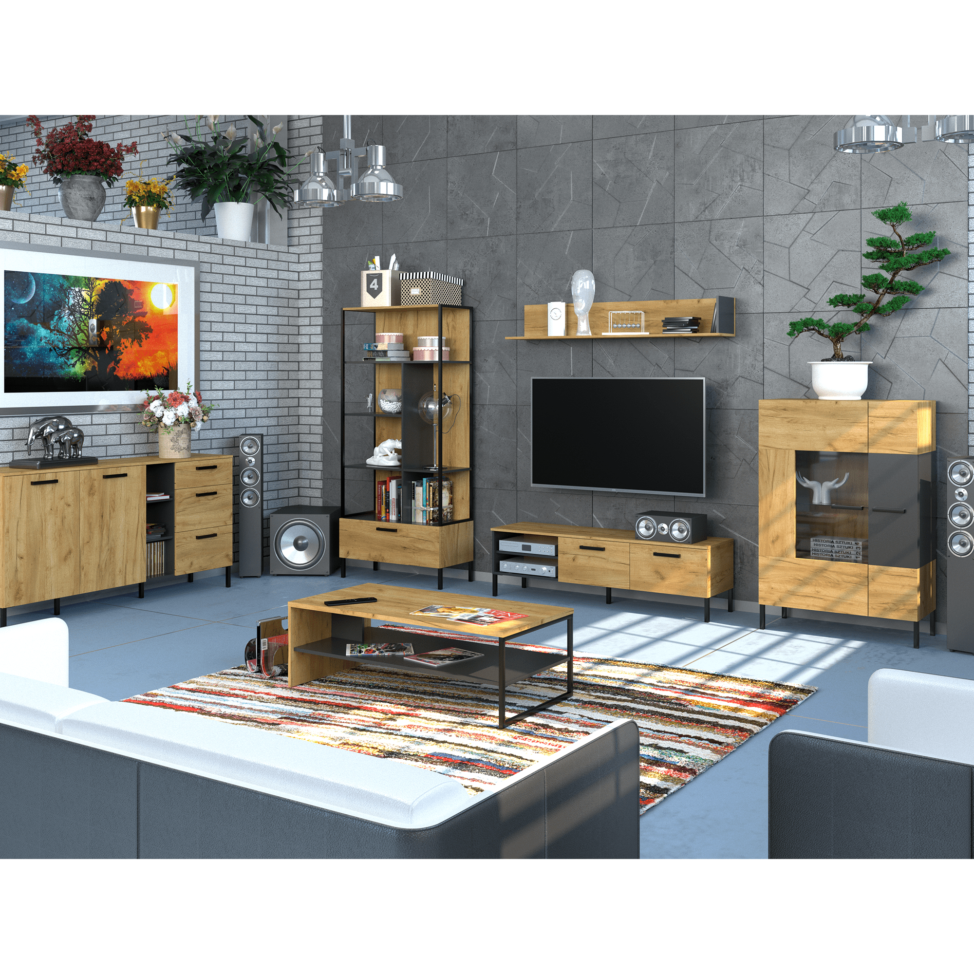 Masuta de cafea 120, stejar craf auriu/antracit, SANTANA — imaginea 3