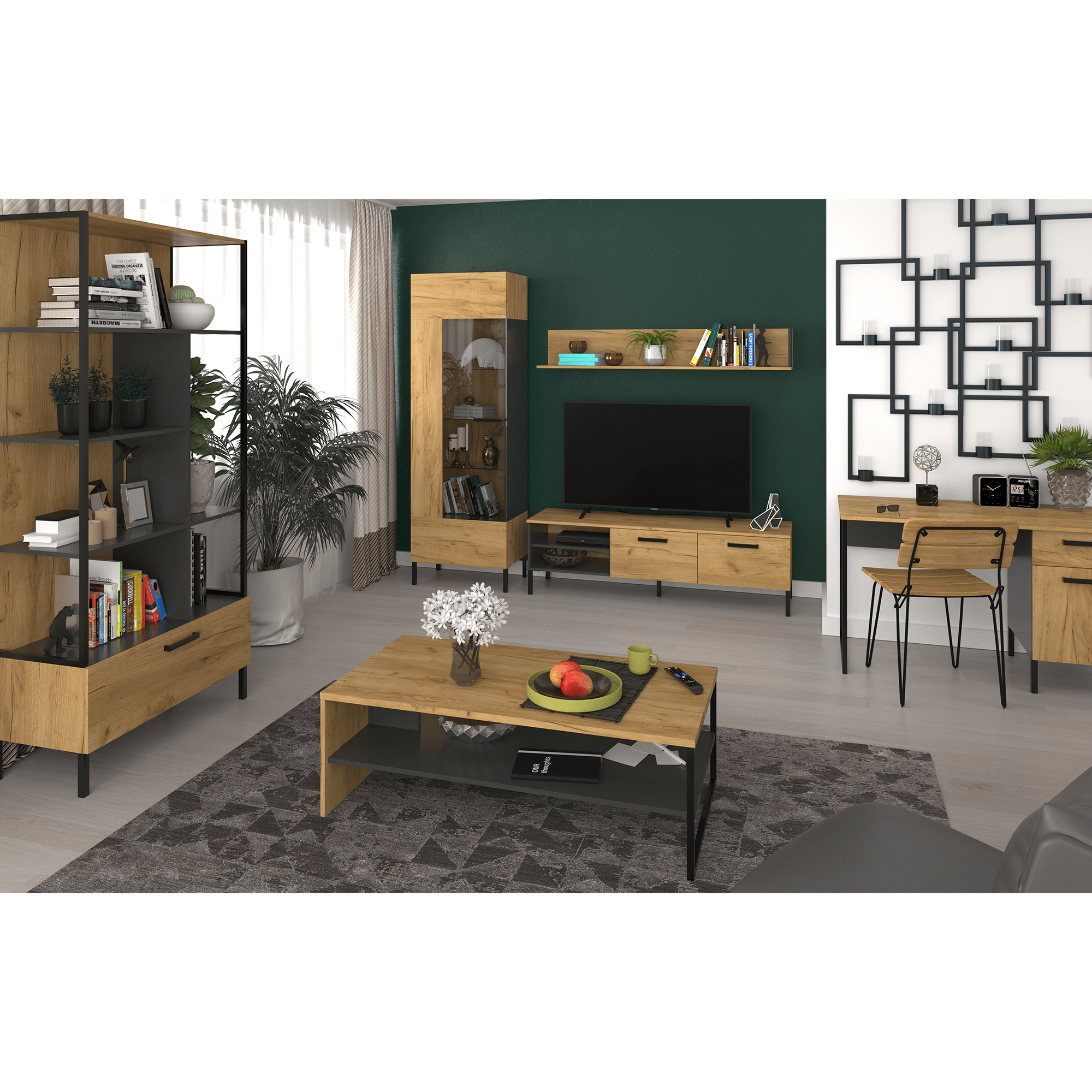 Masuta de cafea 120, stejar craf auriu/antracit, SANTANA — imaginea 4