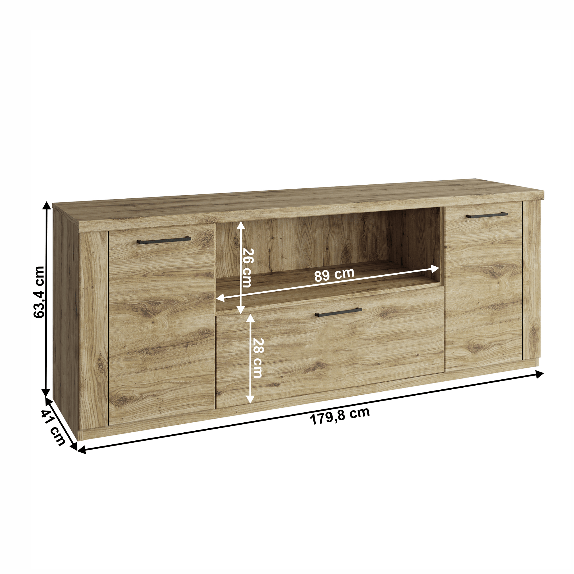 Comoda TV 2D1S/180, stejar navarra, DORSI — imaginea 2