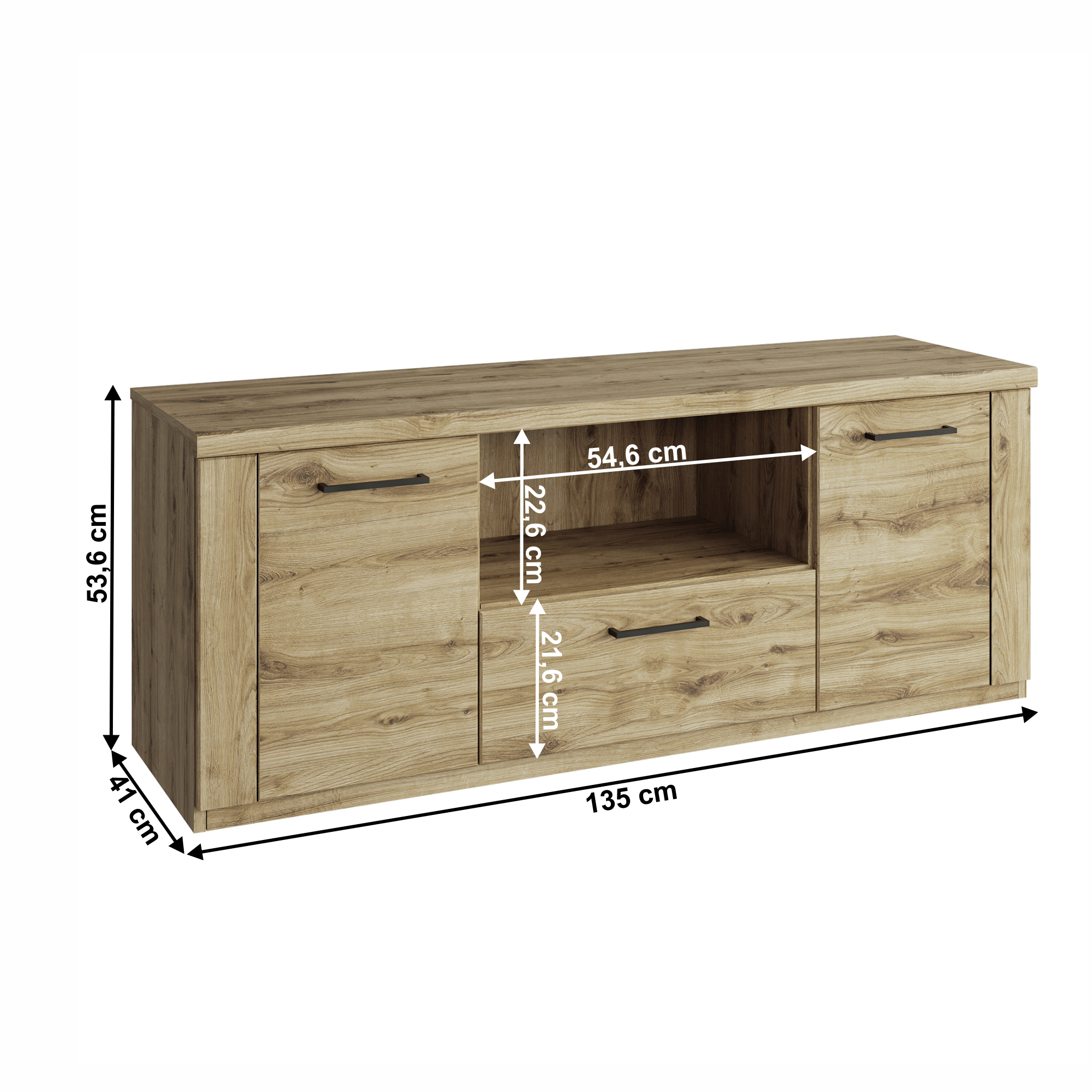 Comoda TV 2D1S/135, stejar navarra, DORSI — imaginea 2