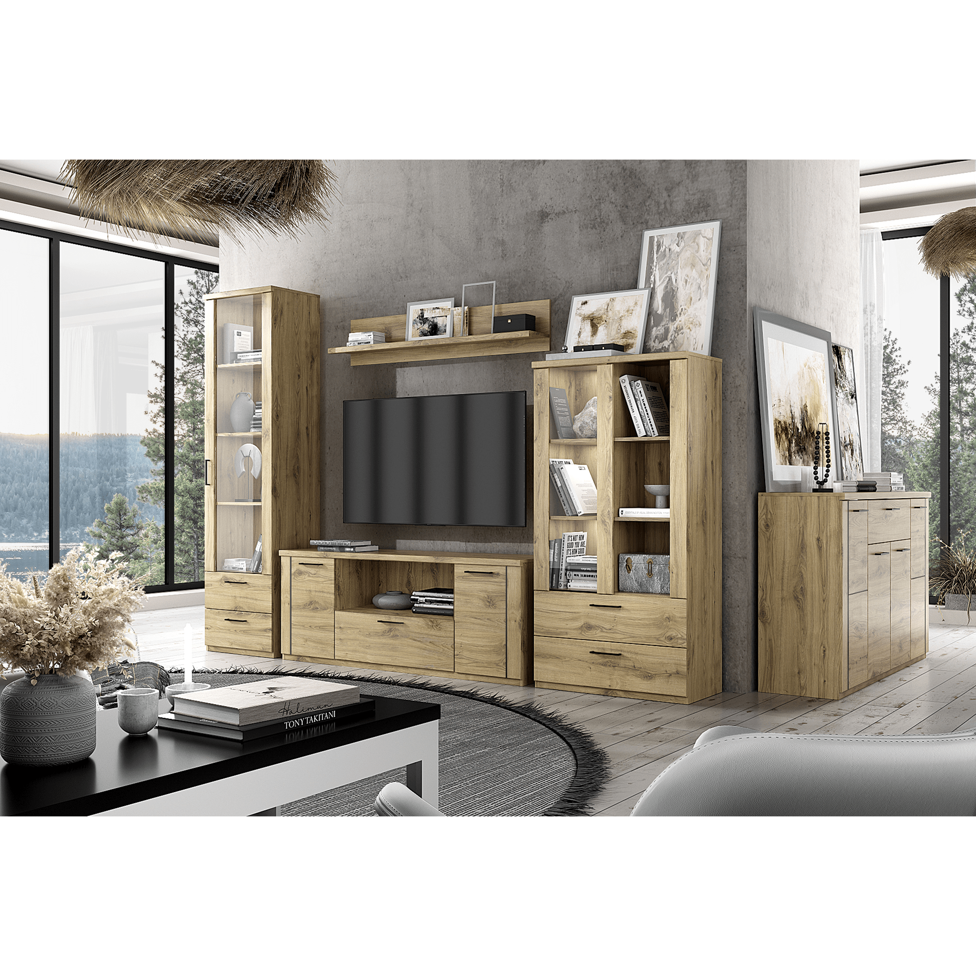 Vitrina joasa 1W2S, stejar navarra, DORSI — imaginea 4