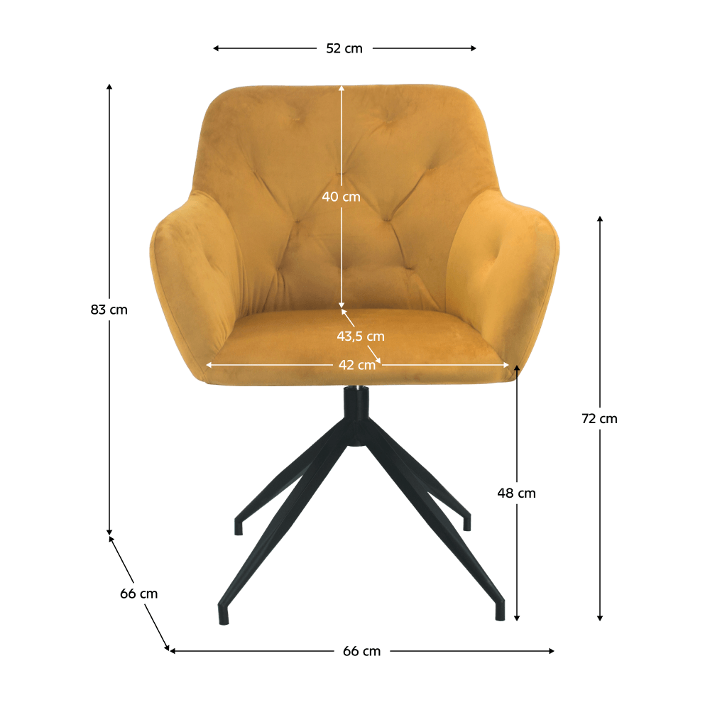 Scaun pivotant, tesatura de catifea mustar/ negru, VELEZA NEW — imaginea 5
