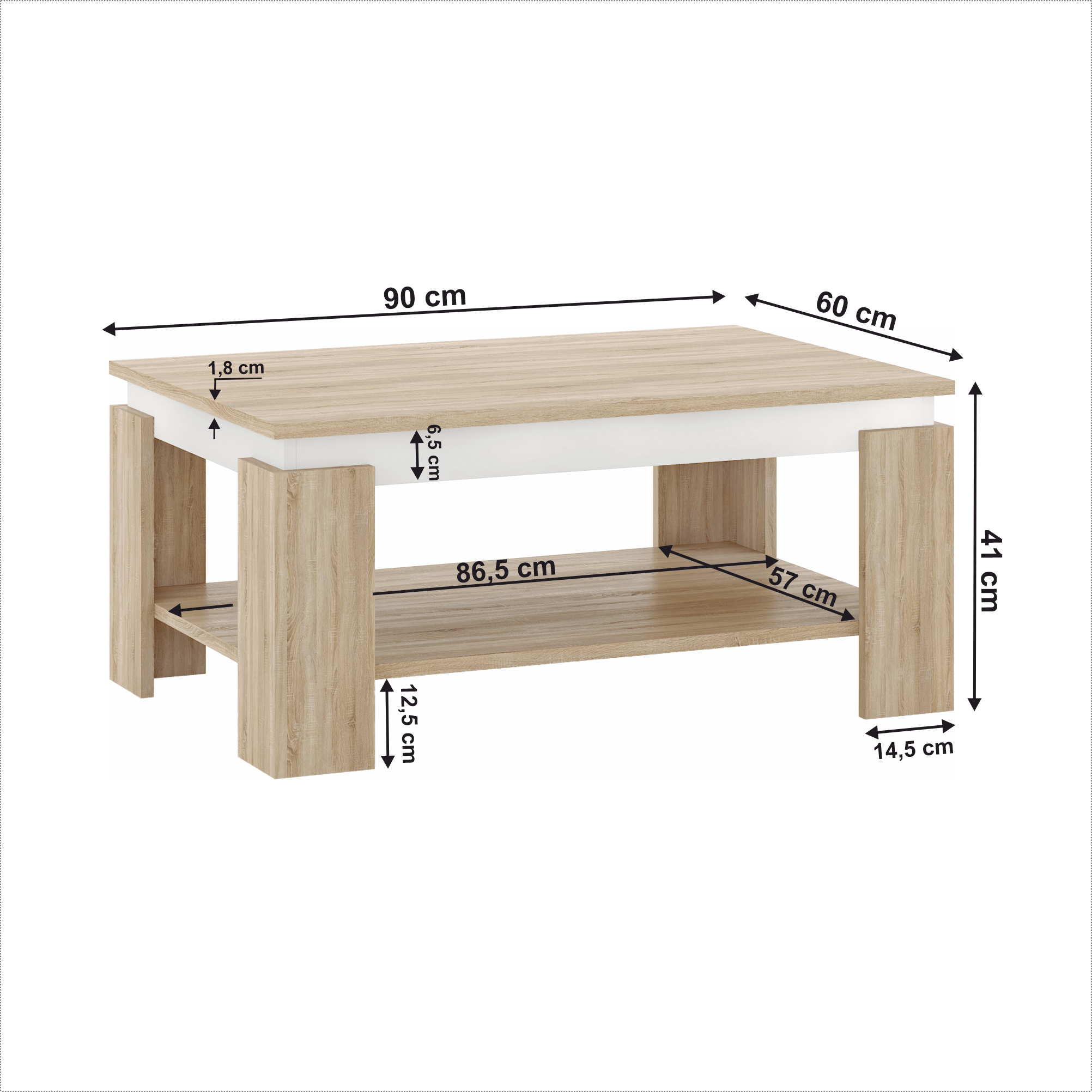 Masuta de cafea, stejar sonoma/alba, PIANI — imaginea 3
