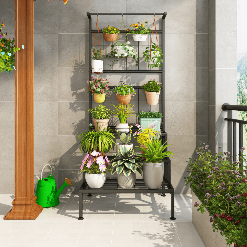 Suport metalic pentru flori, negru, BALKO — imaginea 2