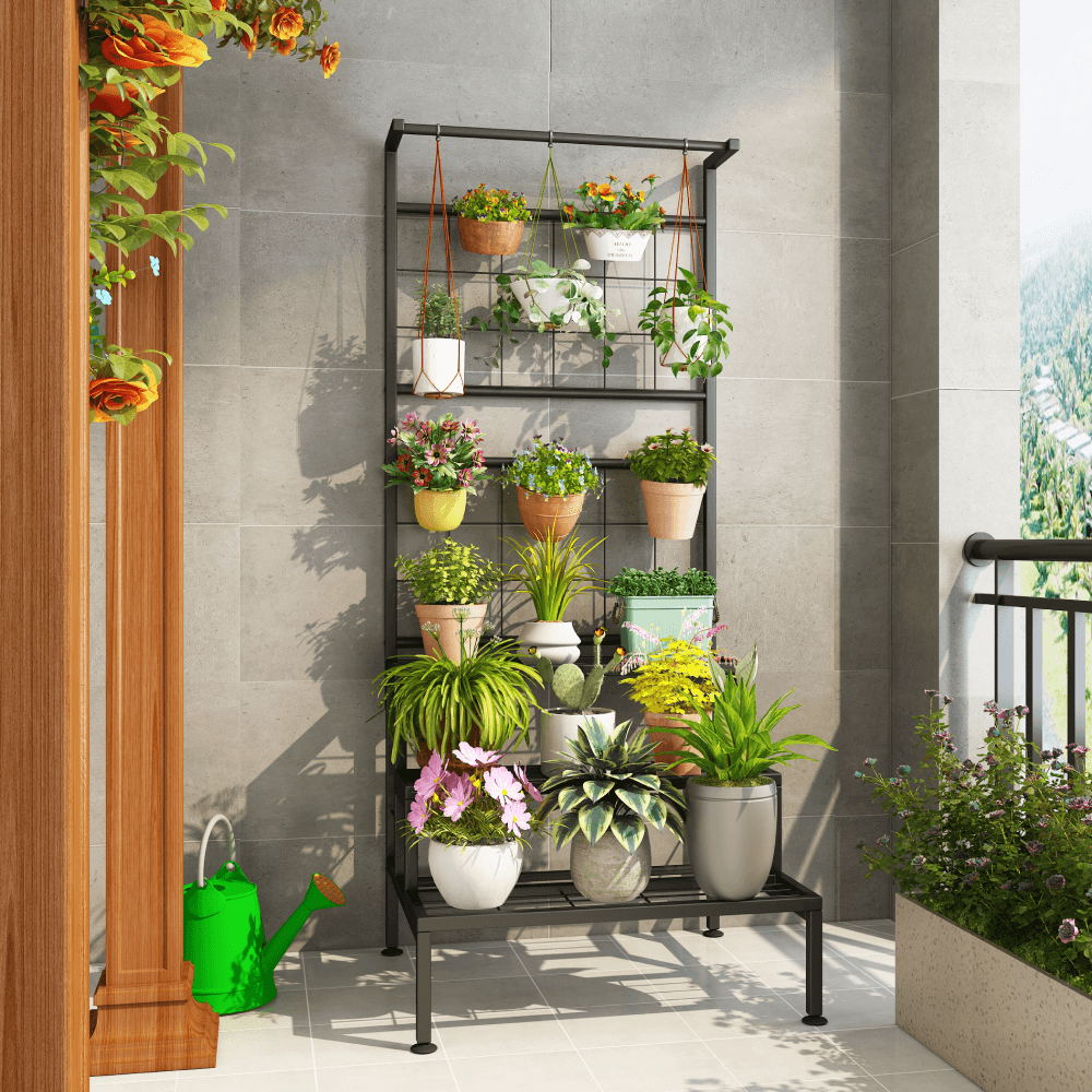 Suport metalic pentru flori, negru, BALKO — imaginea 4