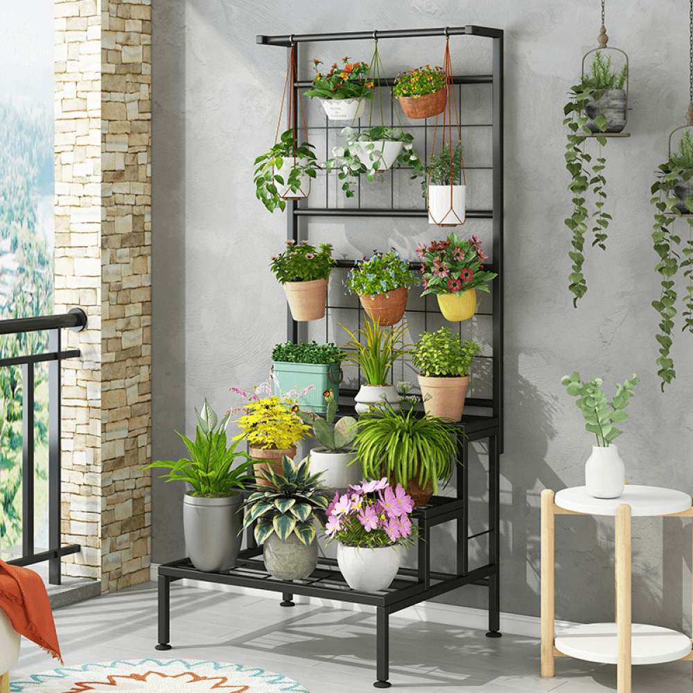 Suport metalic pentru flori, negru, BALKO — imaginea 5