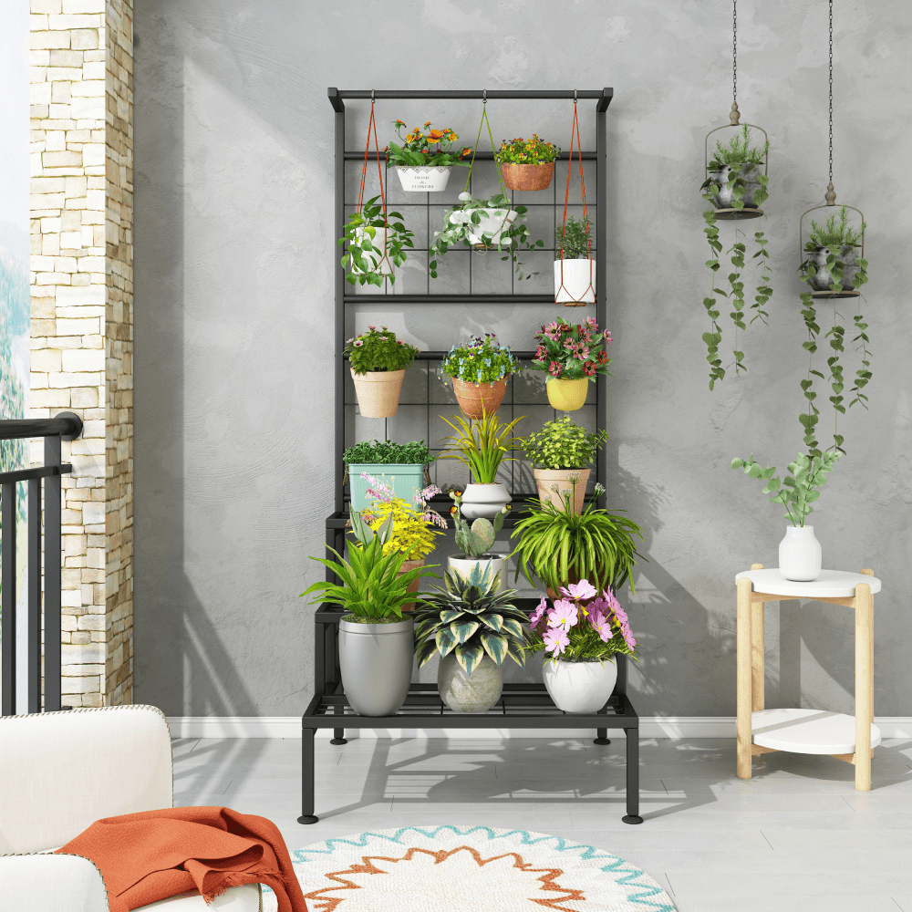 Suport metalic pentru flori, negru, BALKO — imaginea 6