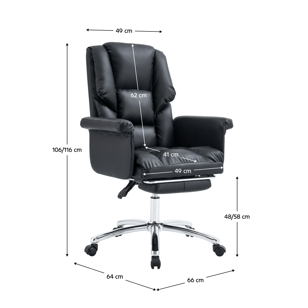 Fotoliu de birou cu suport pentru picioare, piele ecologica neagra, RODIK — imaginea 11