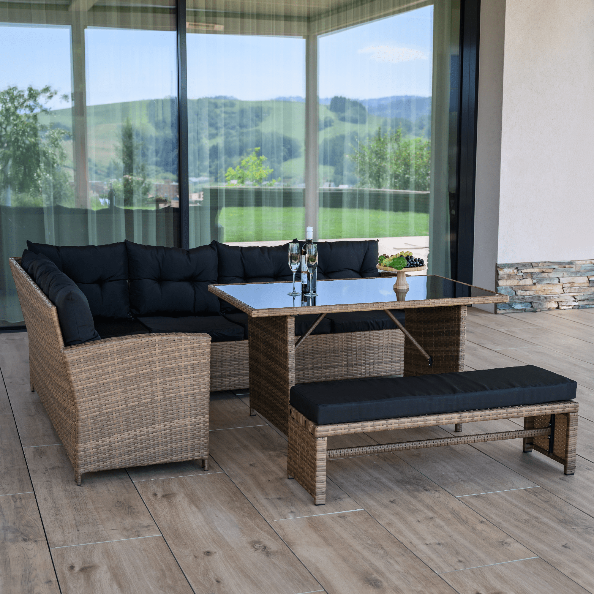 Set de gradina din ratan, maro deschis / negru, MADUL — imaginea 10