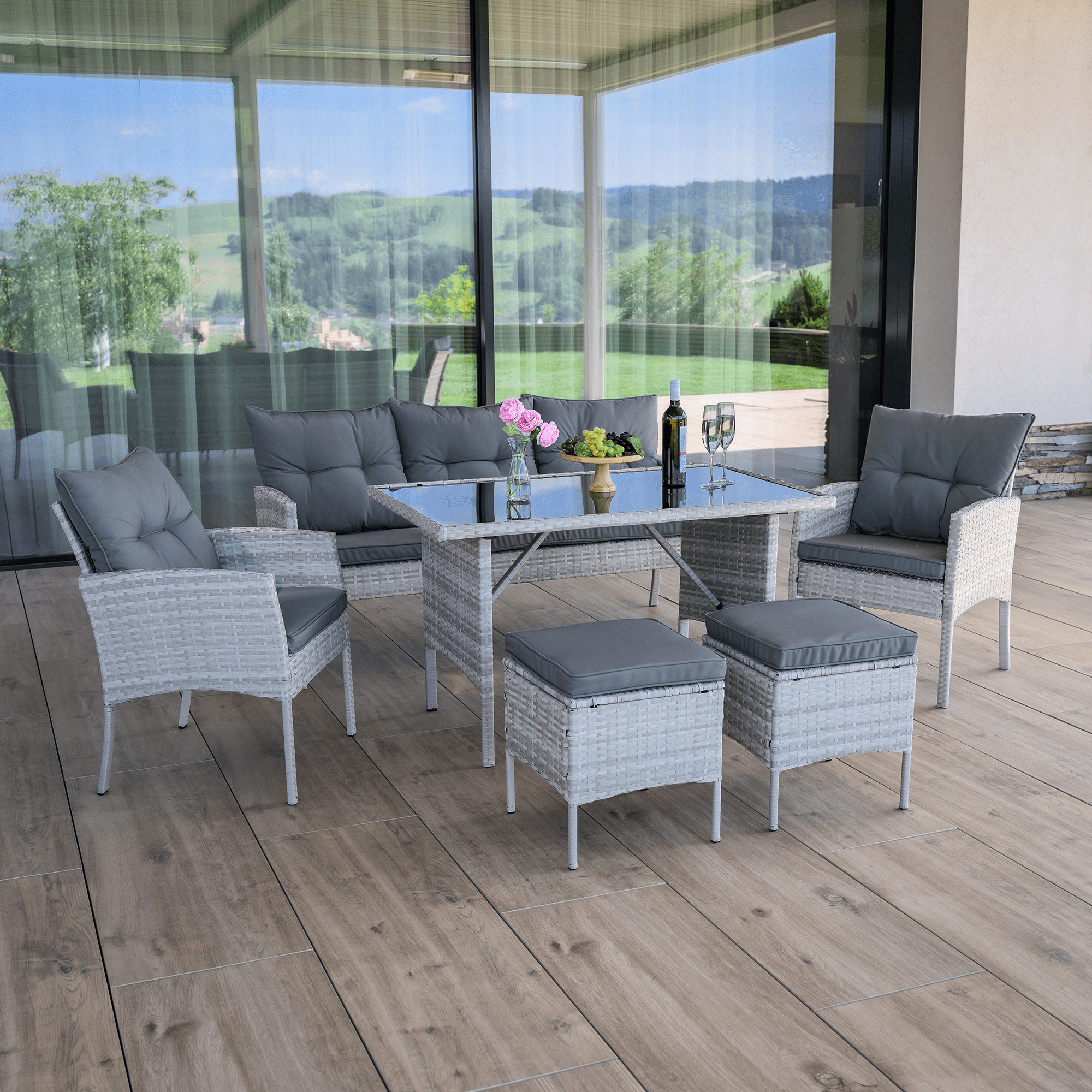 Set de gradina din ratan, gri deschis, LALEN — imaginea 2