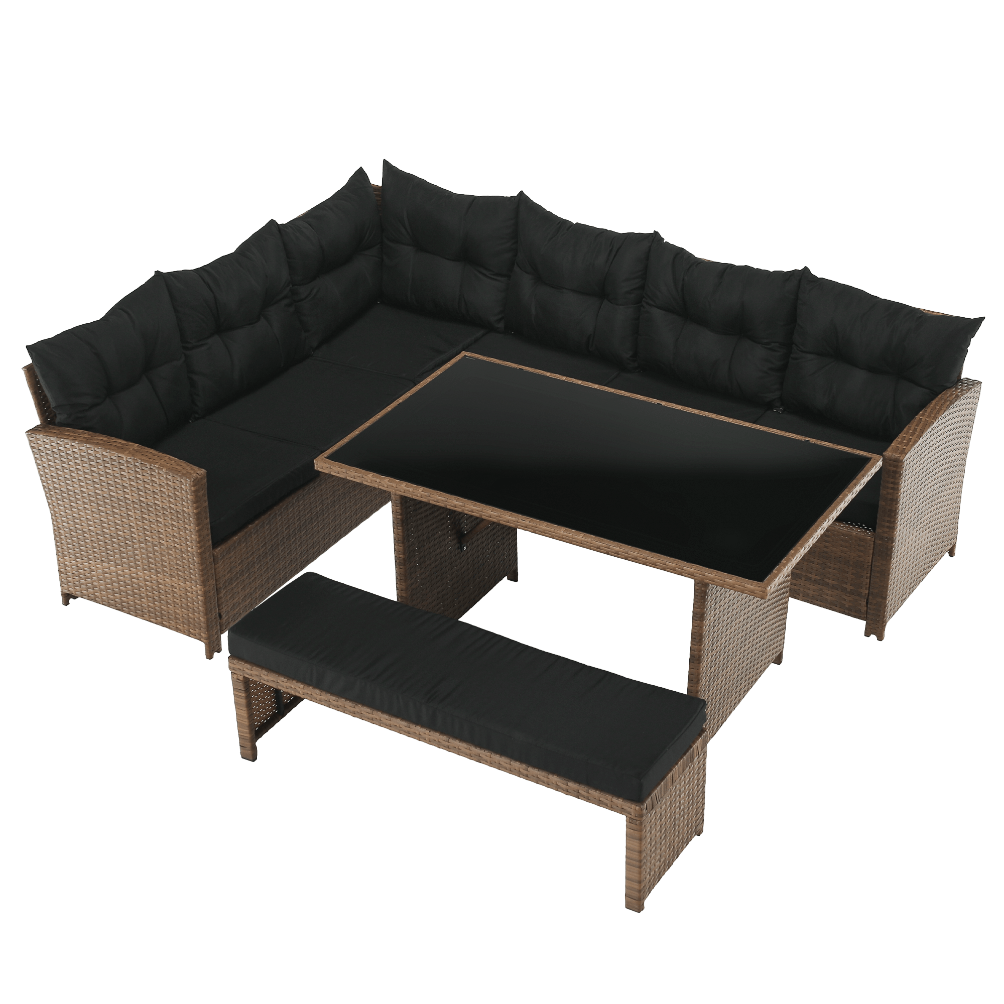 Set de gradina din ratan, maro deschis / negru, MADUL — imaginea 11