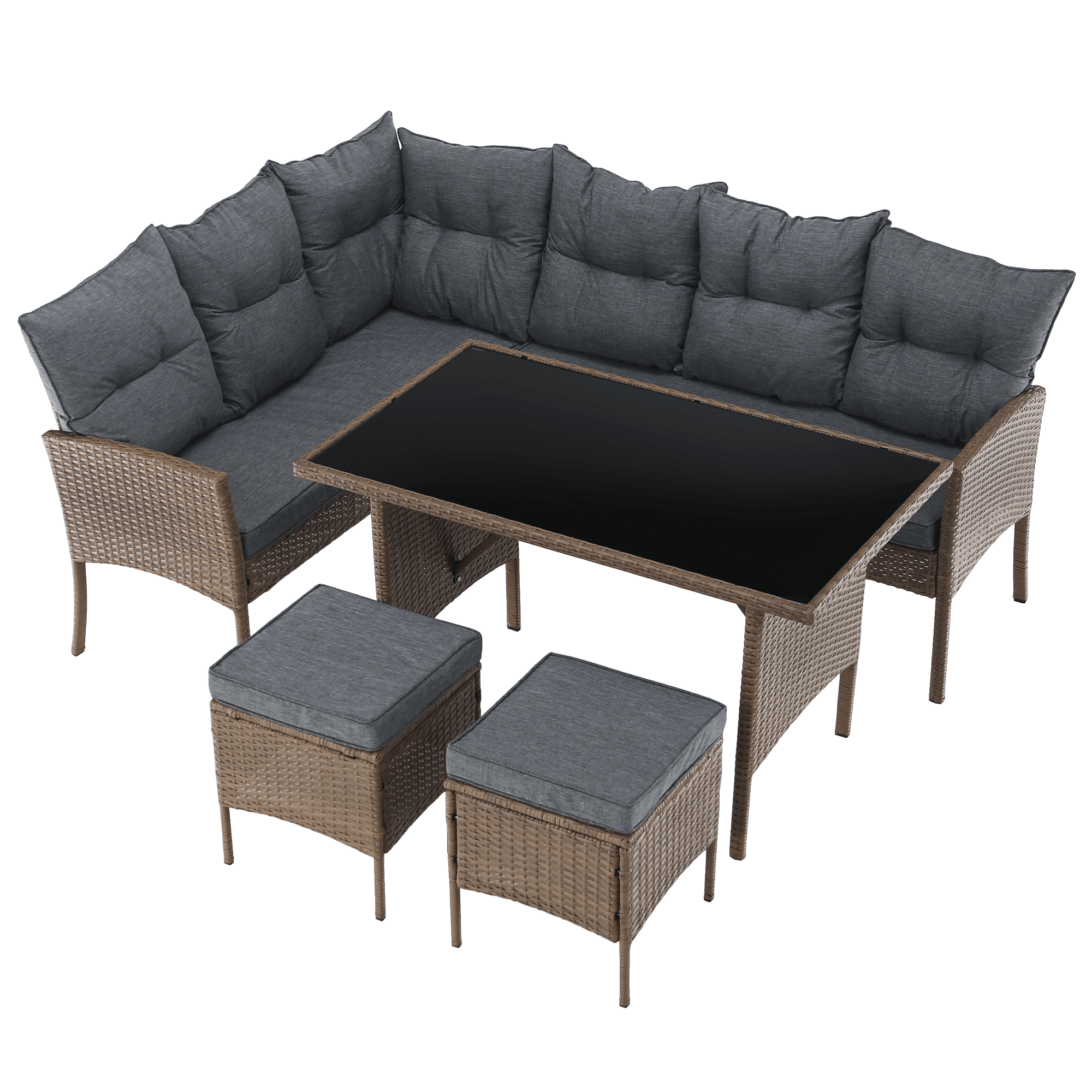 Set de gradina din ratan, culoare naturala / gri deschis, RANDI — imaginea 2