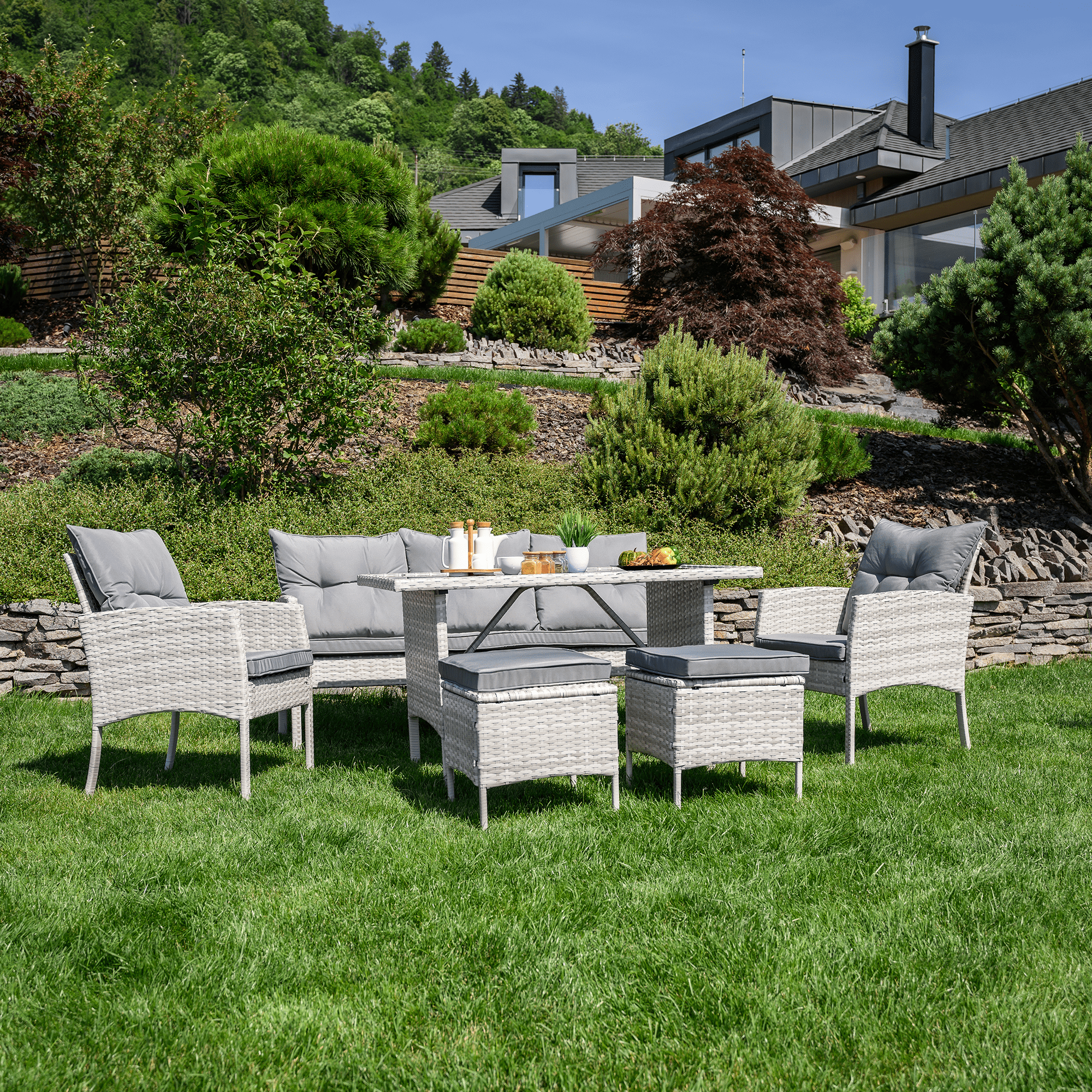 Set de gradina din ratan, gri deschis, LALEN — imaginea 7