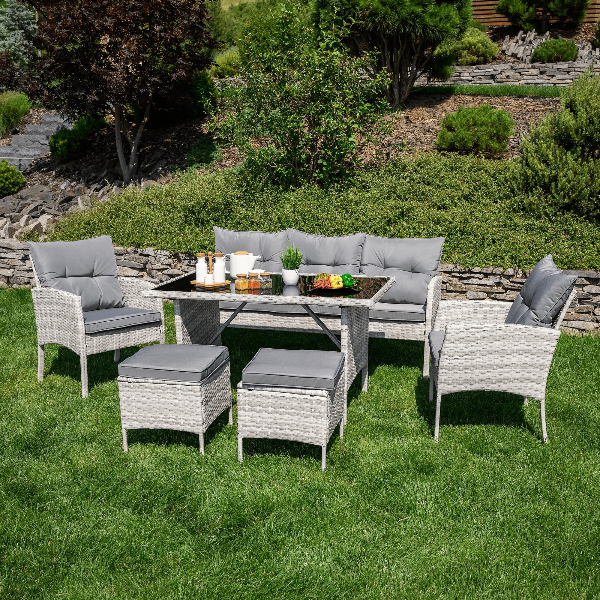 Set de gradina din ratan, gri deschis, LALEN — imaginea 8